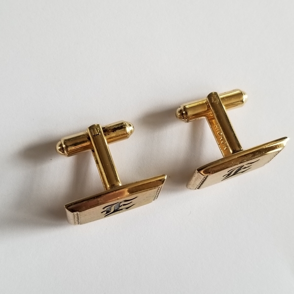 Vintage letter E cuff links gold tone cufflinks square classic alphabet monogram - Picture 9 of 10